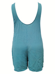 Casual Romper Plain Button Up Tie Shoulder Slight Stretch Romper