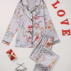 Floral Print Pajama Set Long Sleeve Button Up Top And Pants