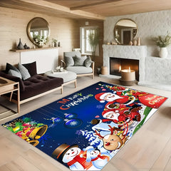 Christmas Living Room Carpet Merry Christmas Cartoon Elk Santa Claus Snowman Rug