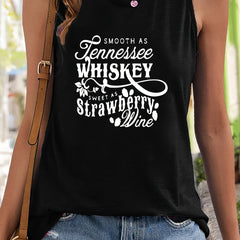 Plant & Letter Print Sleeveless Sports Vest Round Neck Casual Tops