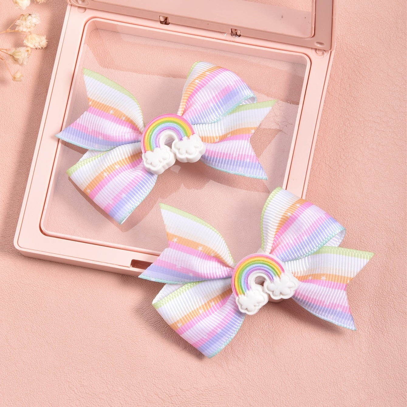 2pcs Cartoon Rainbow Bow Hair Clips for Girls