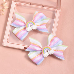 2pcs Cartoon Rainbow Bow Hair Clips for Girls