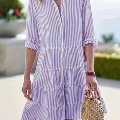 Stripe Print Long Sleeve Smock Shirt Dress