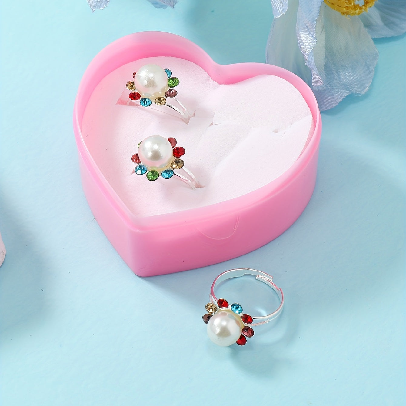 3pcs Girls Faux Pearl Rings Kids Accessories
