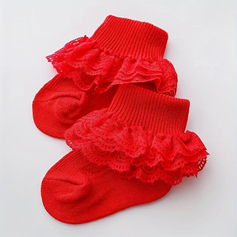 5pairs Baby Girls Lace Ruffle Socks Mesh Breathable Princess Socks