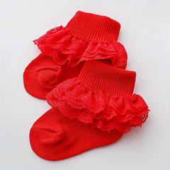 5pairs Baby Girls Lace Ruffle Socks Mesh Breathable Princess Socks