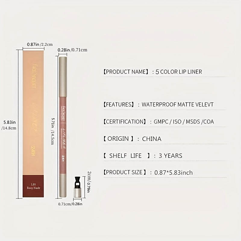 Long Lasting Lip Liner with Sharpener Waterproof Sweatproof Plumping