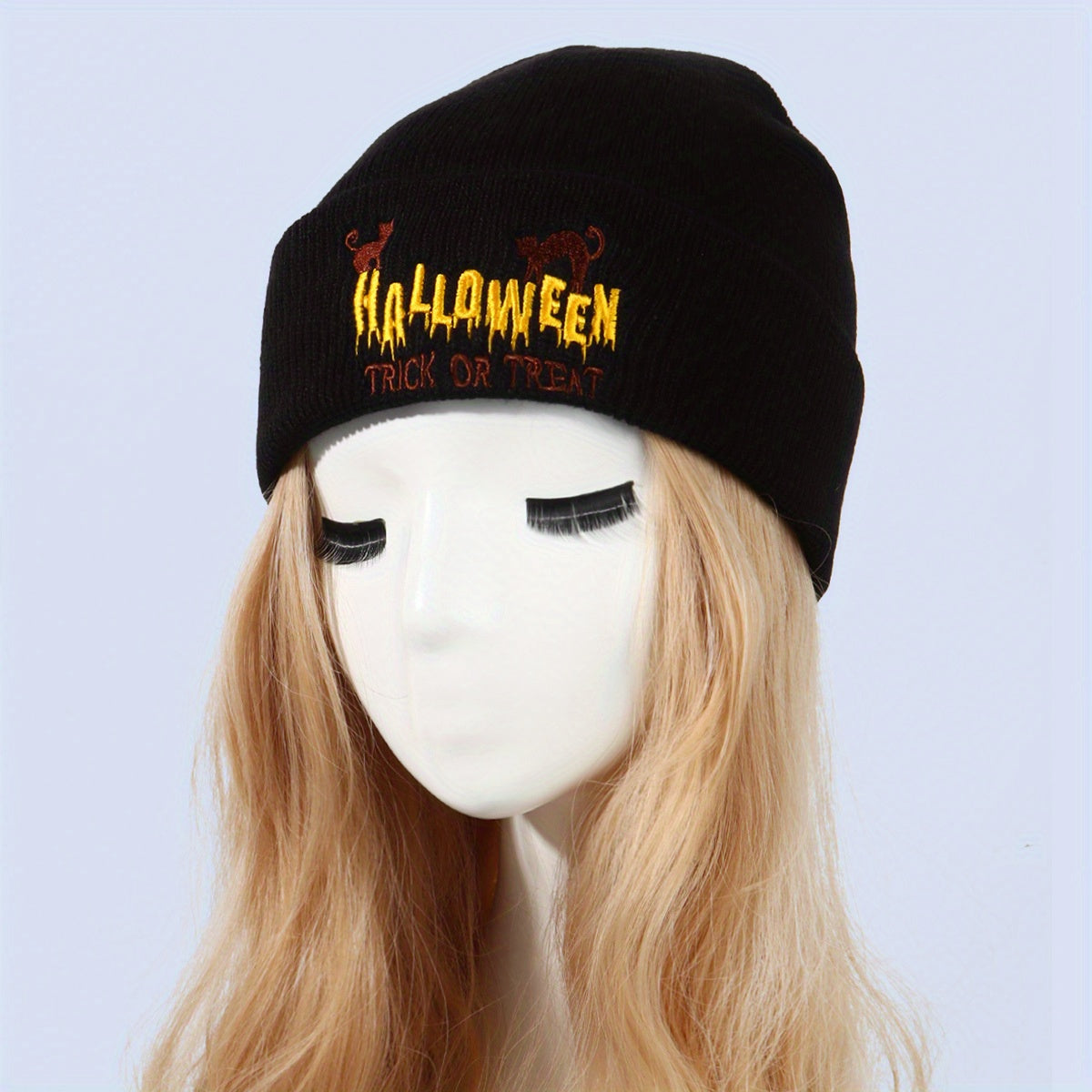 Y2K Demon Embroidery Knit Hat Hip Hop Skull Cap Warm Knit Beanies