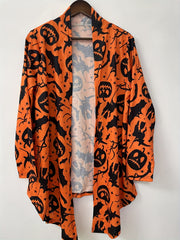 Halloween Pumpkin Face Print Cardigan