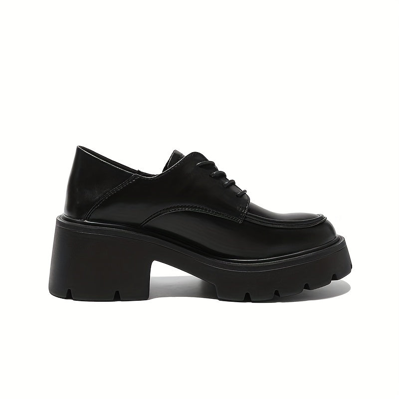 Chunky Heel Oxford Shoes Lace Up Comfortable Closed Toe Solid Shoes