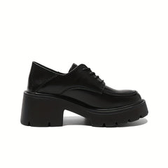 Chunky Heel Oxford Shoes Lace Up Comfortable Closed Toe Solid Shoes