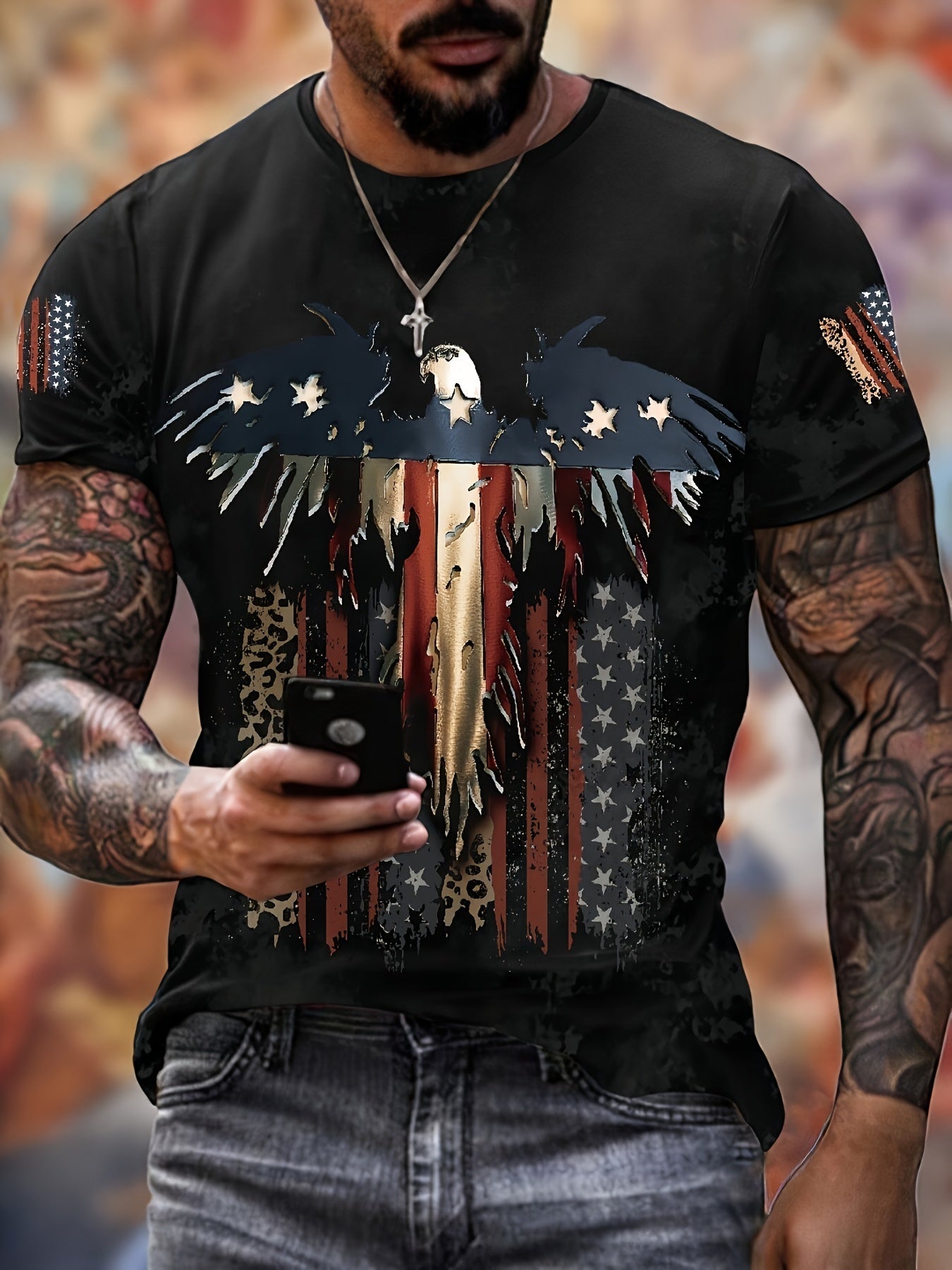 Eagle Pattern T shirt Men's Casual Street Style Tee Shirt For Summer