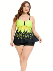 Women's Plus House Print Tankini Set Ruched Tank Top & Shorts