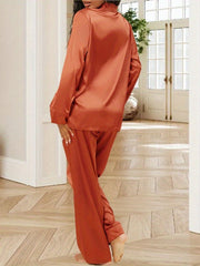 Satin Pajama Set Long Sleeve Button Top & Pants
