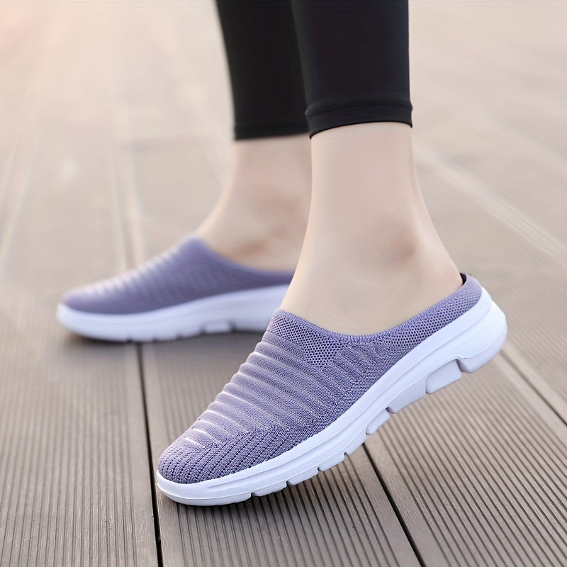Women's Breathable Knit Mule Sneakers Lightweight Slip On Shoes