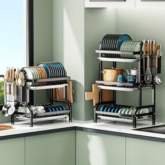 3-Tier Dish Drying Rack with Seasoning Rack - Countertop Stackable Kitchen Organ