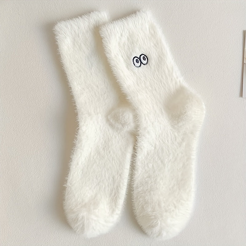 5 Pairs Cartoon Expression Pattern Embroidered Socks for Women Winter Stocking