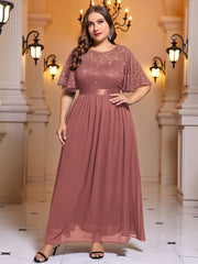 Sequin Lace Flutter Sleeve Maxi Bridesmaid Dress