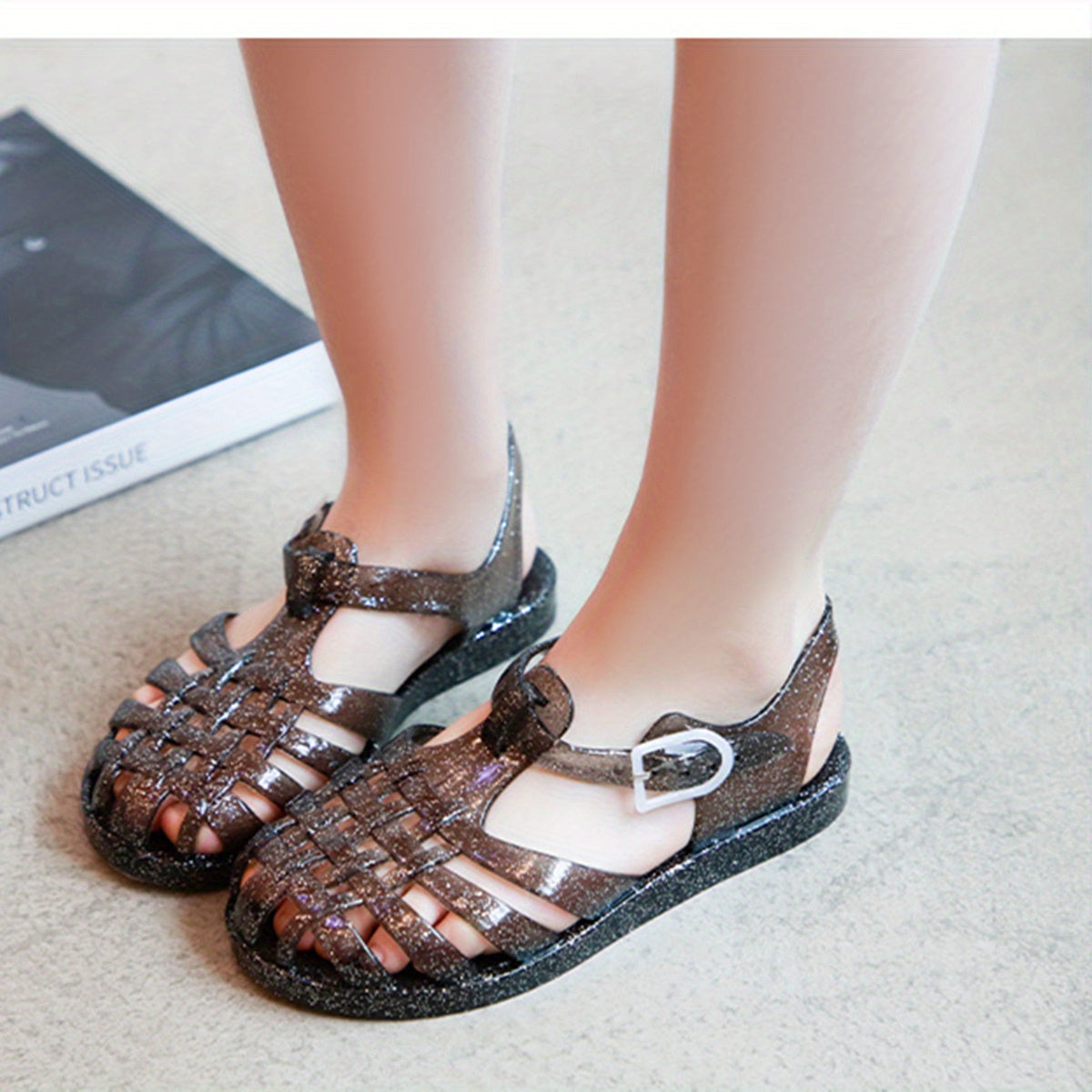 Sequin Closed Toe Sandals for Girls Non Slip Lightweight Breathable