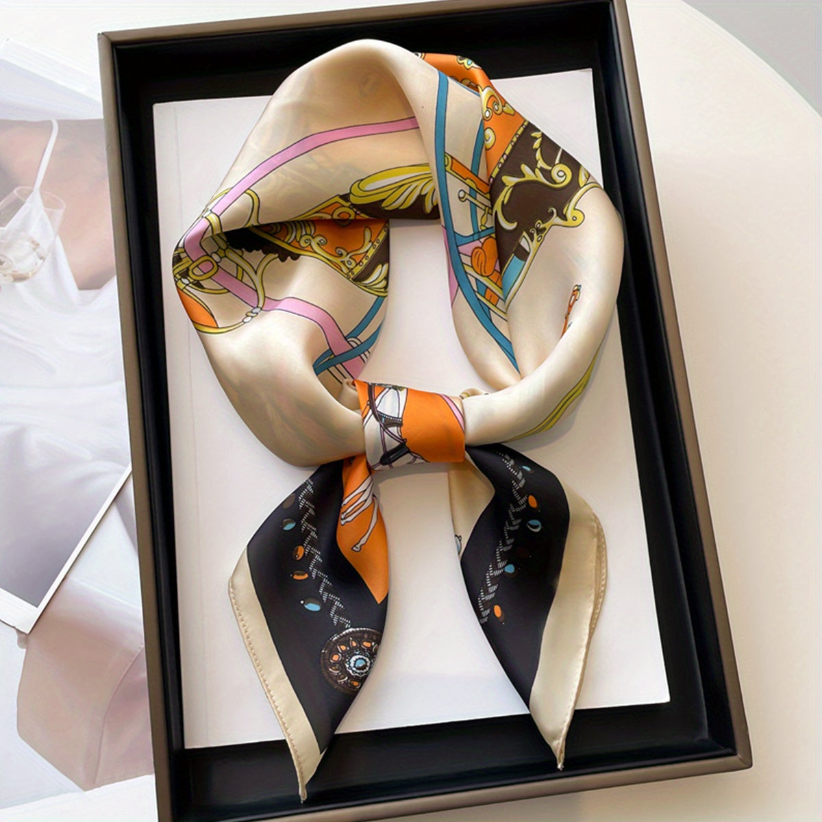 Carriage Horse Print Silk Neckerchief Bandana Women Head Wrap