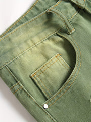 Men's Ripped Denim Shorts with Pockets for Summer