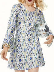 Hippie Halloween Cosplay Dress Disco Party Bell Sleeve Dress