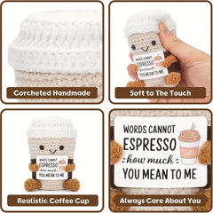 Funny Positive Gag Gift Fabric Tea Cup Craft Doll with Uplifting Quote
