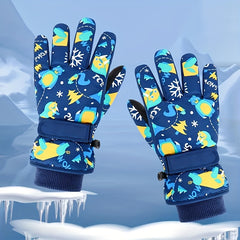 Kids' Outdoor Skiing Gloves Cartoon Design Age 4-13 Winter Warmth