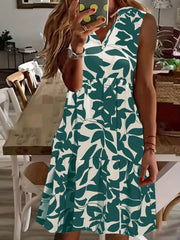 Floral Print Notched Neck Dress Casual Sleeveless Tank Dress