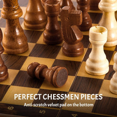 Wooden Checkers Chess Set with Storage Bag