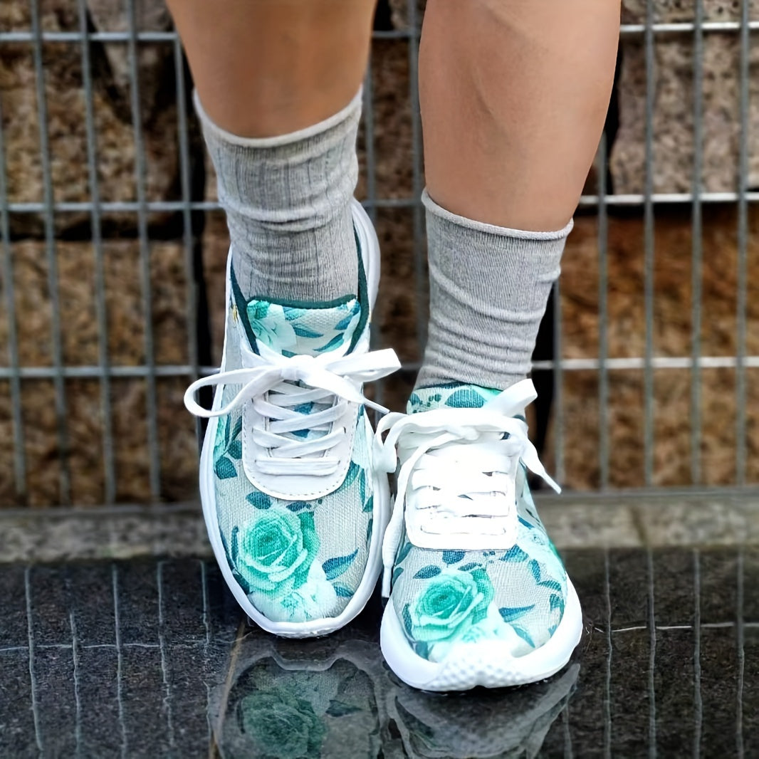 Floral Pattern Anti Slip Flat Sneakers Lightweight Outdoor Work Shoes