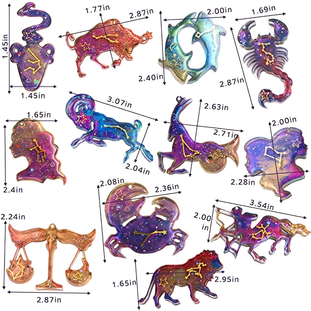 Zodiac Resin Molds 12 Constellation Animals Keychain Silicone Mold DIY Jewel