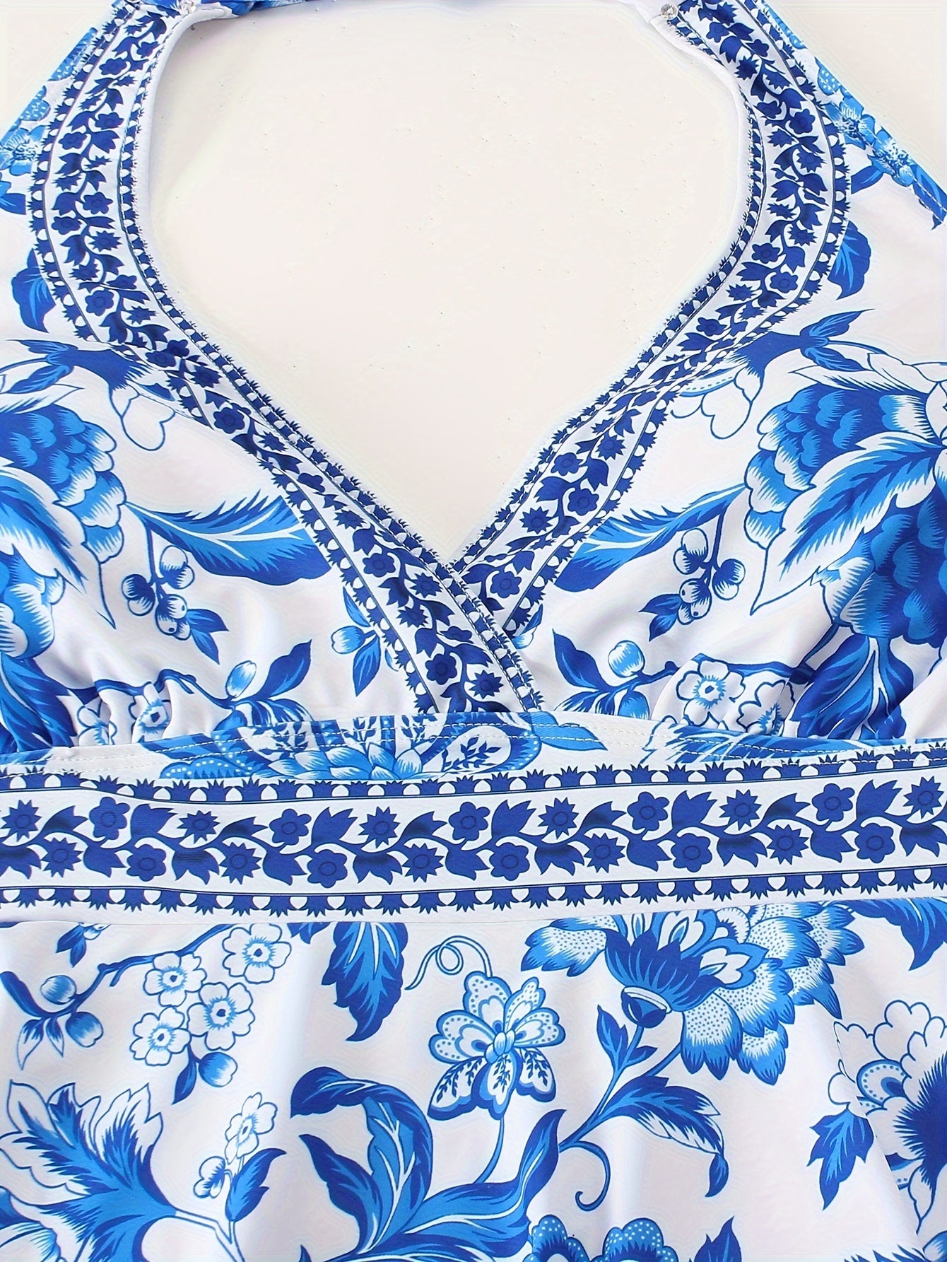 Boho Swimsuit Set Floral Print V Neck Halter Dress & Bott