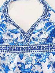 Boho Swimsuit Set Floral Print V Neck Halter Dress & Bott