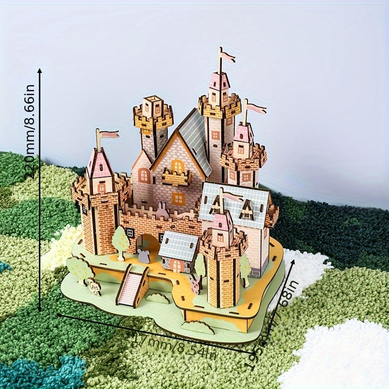 DIY 3D Wooden Puzzle Castle Kit for Kids and Adults