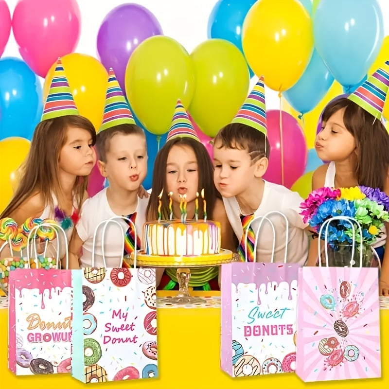 4pcs Colorful Donut Favor Bags with Handle - Donut Theme Party Goodie Bags