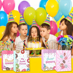 4pcs Colorful Donut Favor Bags with Handle - Donut Theme Party Goodie Bags