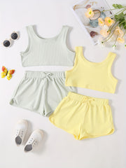 Girls Ribbed Knit Crop Tank Top & Shorts Set
