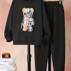 Robot Bear Pattern 2pcs Sweatshirt & Sweatpants Set for Boys