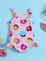 Sweet Crab Ruffle Trim 1pc Swimsuit Girls Bathing Suit Summer Beach Gift