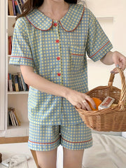 Plaid Pajama Set Short Sleeve Top & Shorts Women's Sleepwear