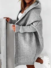 Solid Bat Sleeve Hooded Cardigan