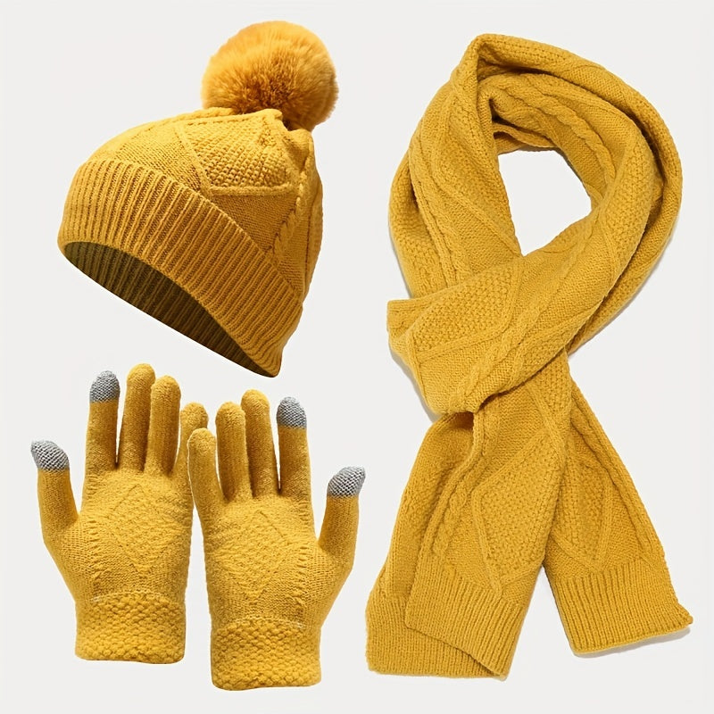 Unisex Winter Warm 3 Pc Set - Acrylic Dry Clean Outdoor Thermal Ensemble