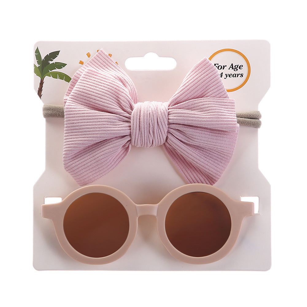Girls Round Sunglasses & Bow Hair Tie Set Hair Accessories