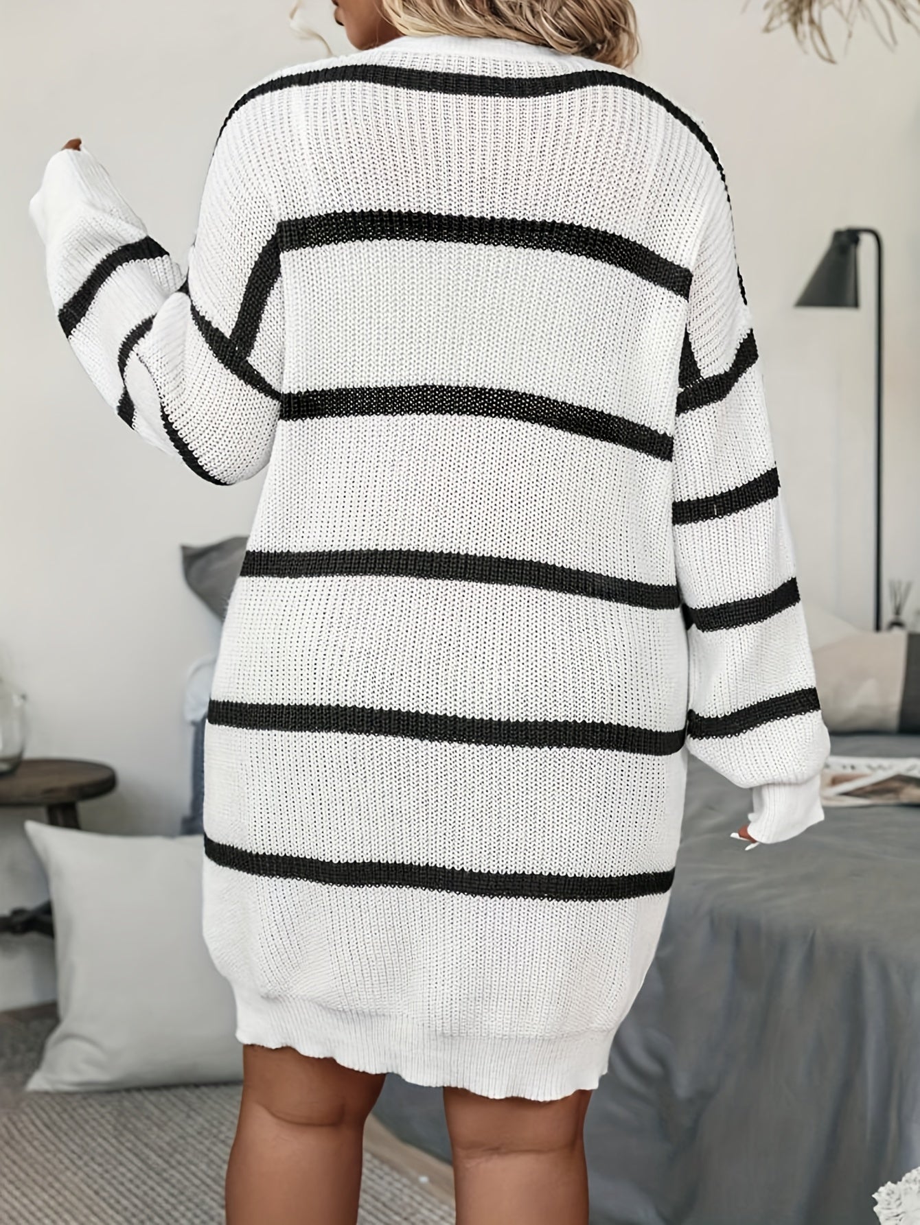 Stripe Long Sleeve Open Front Cardigan