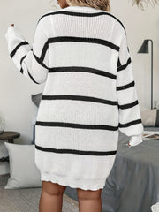 Stripe Long Sleeve Open Front Cardigan