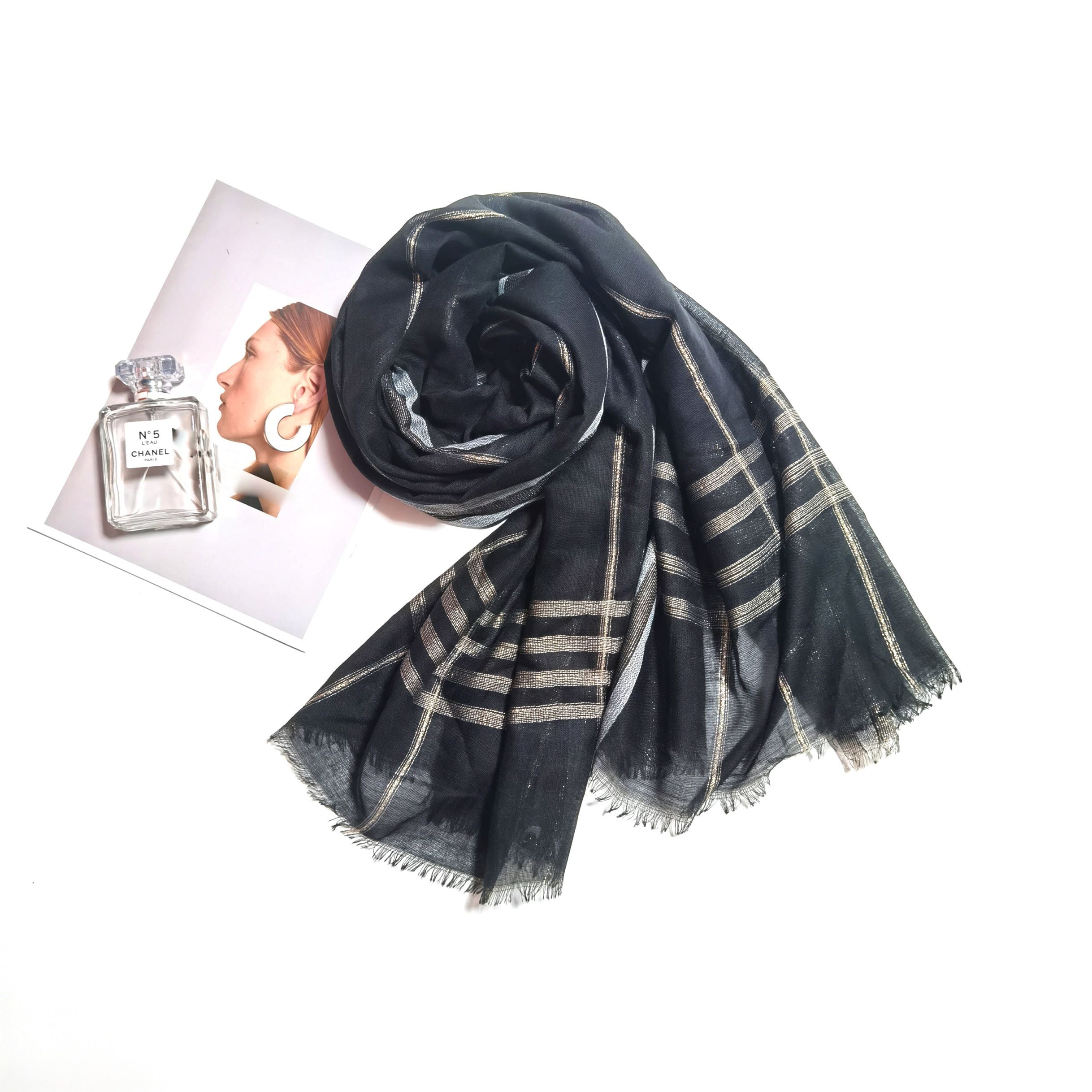 Striped Fringed Scarf Soft Breathable Shawl Sunscreen Windproof Headscarf