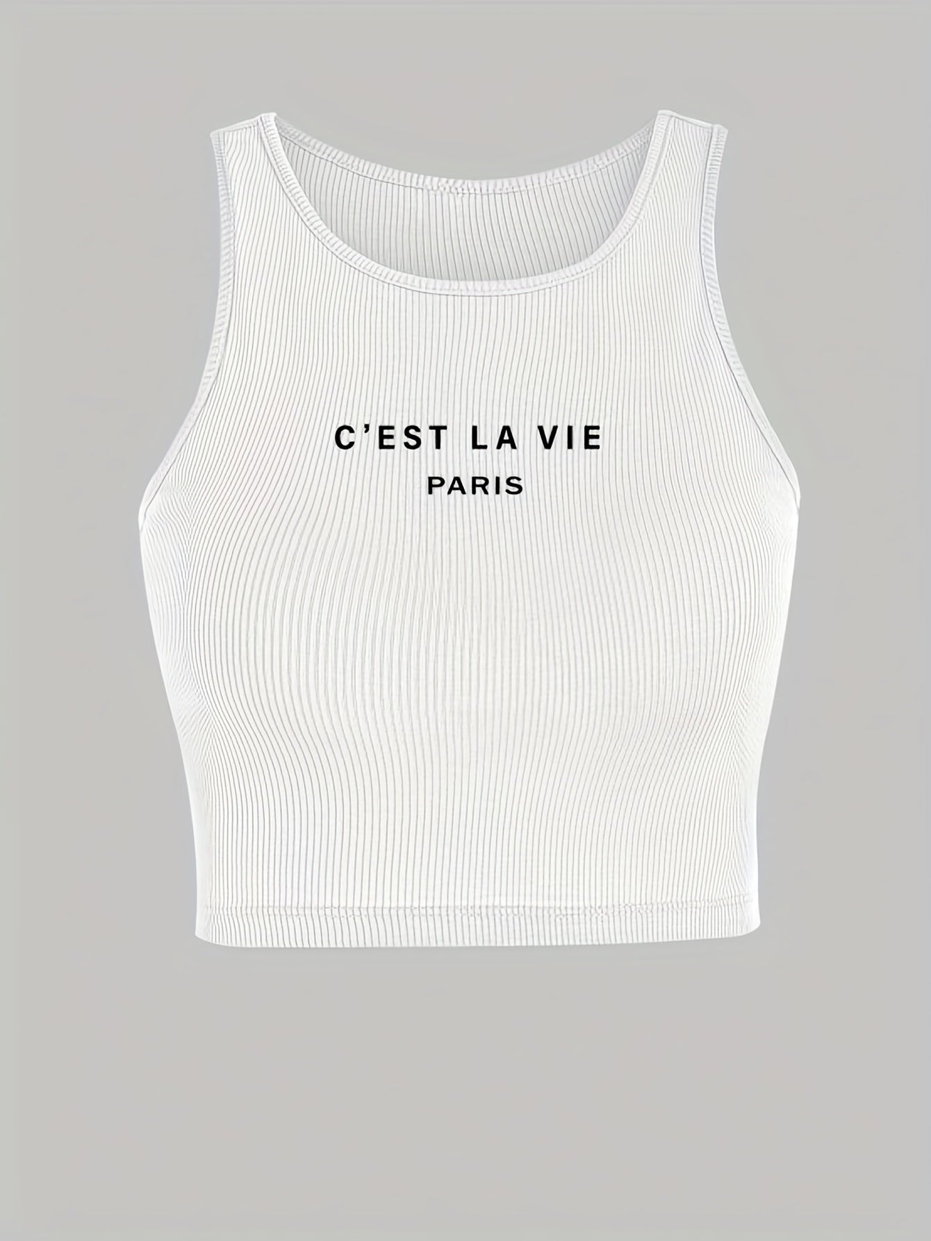 Letter Print Tank Top Crew Neck Summer Sleeveless Top