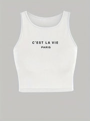 Letter Print Tank Top Crew Neck Summer Sleeveless Top