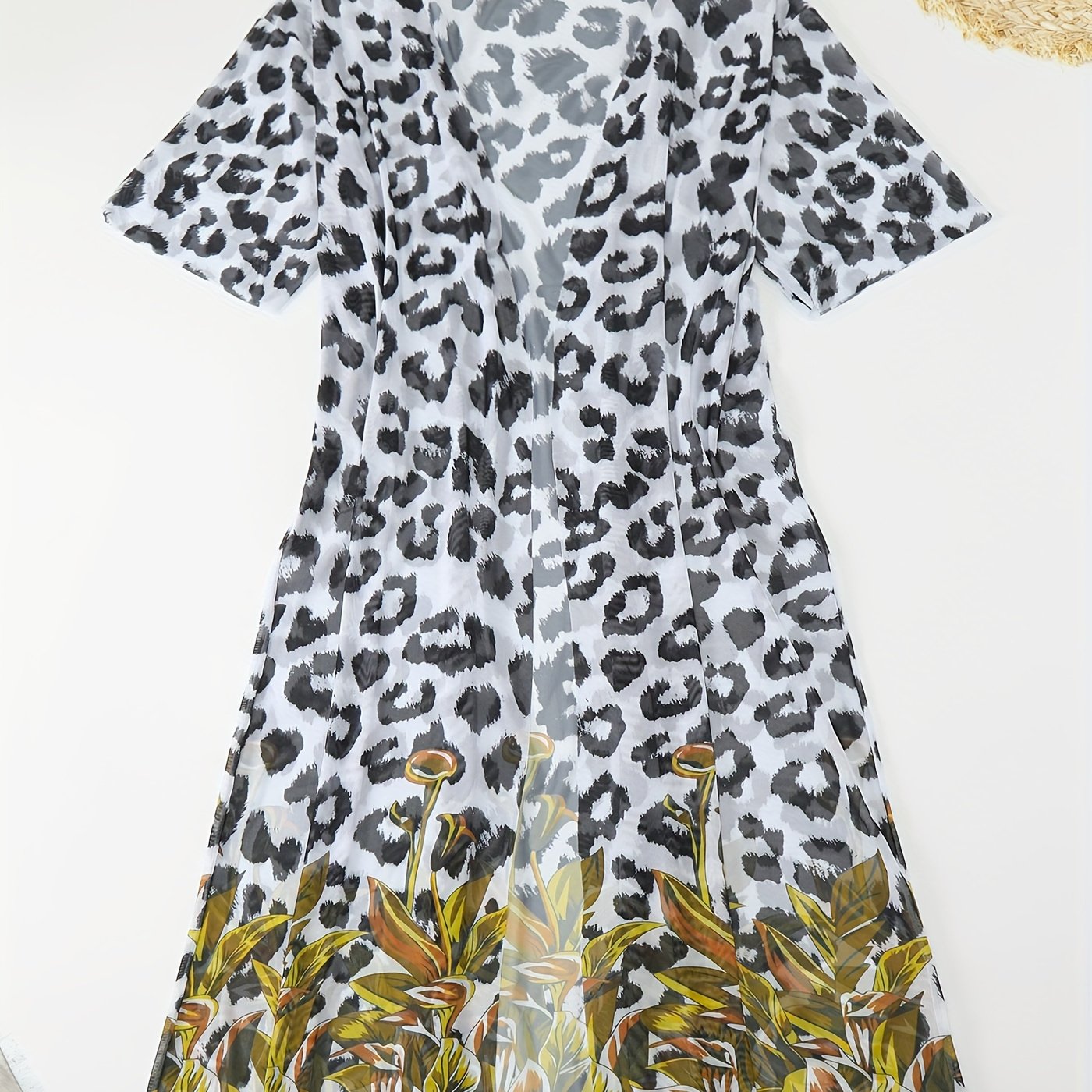 Leopard Print Long Sleeve Cover Up